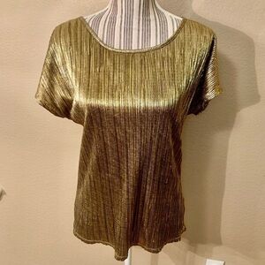 Gold Tunic Top Medium Elementz Metallic Ribbed Short-Sleeve Shirt Crepe Lightwt